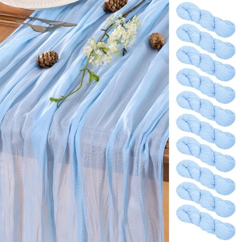 Rustic Light Blue Cheesecloth Table Runners - 10FT for Wedding & Baby Showers - Picture 3 of 8