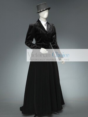 Women Black Victorian Edwardian 3PC Velvet Day Dress Suit Theater
