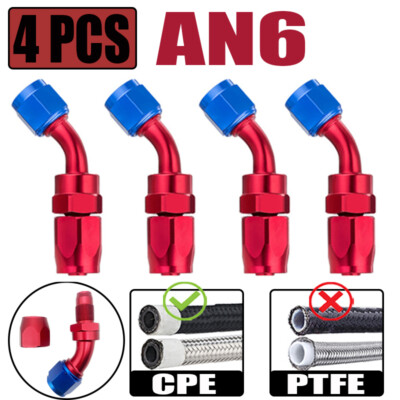 4X AN6 6AN 45° Degree Swivel CPE Fuel Oil Gas Line Hose End Fittings Adapter Red