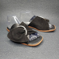 Jigsaw Buckle Suede Leather Slip On Flat Sandals Women's Sz 38 Designer Shoes