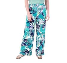 Denim  Co. Jersey Wide Leg Full Length Pant-Aqua Palm-Tall Large A593006 NEW