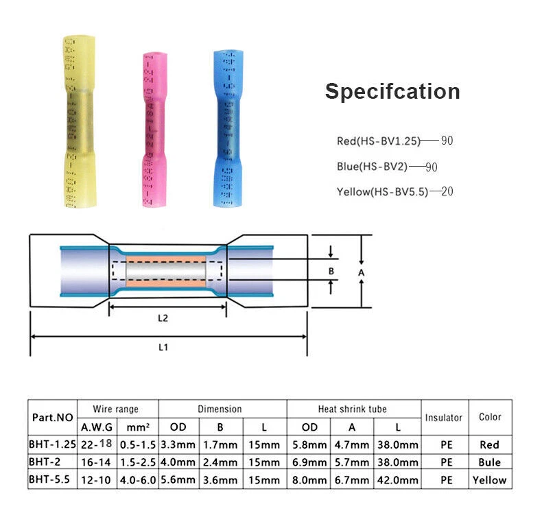 200pcs Assortment Heat Shrink Butt Wire Splice Connectors Set Crimp Terminal Kit - Image 3 of 4