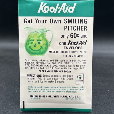 Vintage Unopened Packet Kool-Aid LEMON LIME NO SILLY SENTENCE PITCHER OFFER 