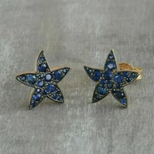 2Ct Lab Created Round Blue Women's Gorgeous Stud Earring 14K Yellow Gold Finish