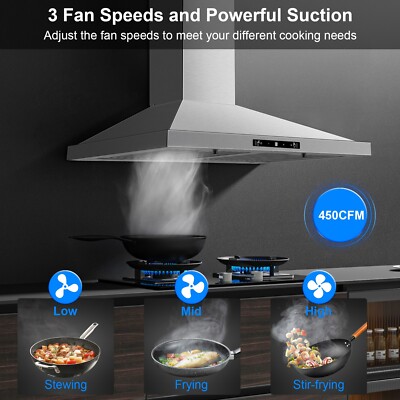30 inch Stainless Steel Wall-Mounted Kitchen Range Hood Gesture/Touch 3-Speed