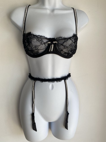 Vintage I.D.Sarrieri Rhinestone Brassiere And Garter Set - 34 C - UK L - Picture 7 of 7