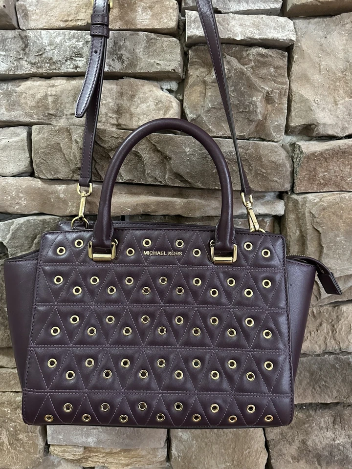 Michael Kors Selma Bolso de Hombro Cartera Bolso de Mano Ojal Púrpura Cuero Acolchado Foto 3 de 4