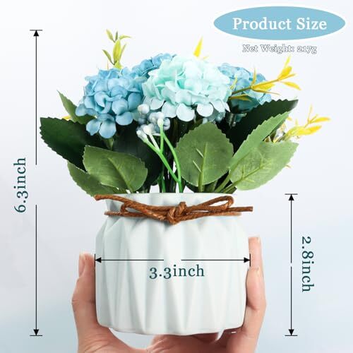 Artificial Hydrangea Bouquet with Small Ceramic Vase Artificial Flower Plants - Picture 3 of 8