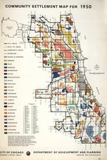Historic vintage poster "Chicago Community Settlement Map 1950"