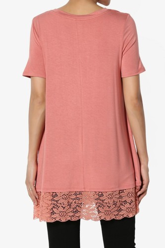 TheMogan Sleeveless / Short Sleeve Floral Lace Hem Stretch Jersey Tunic Top - 第 45/127 張圖片
