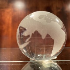 World Globe Earth Paperweight Art Glass Clear Frosted 3.75  VTG Map