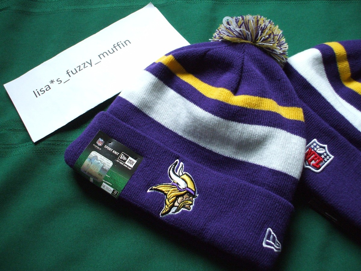 Exclusive Minnesota Vikings New Era knit pom hat beanie Tags Rare And New NFL Minnesota Vikings New Era Cuffed Pom Men main image 3
