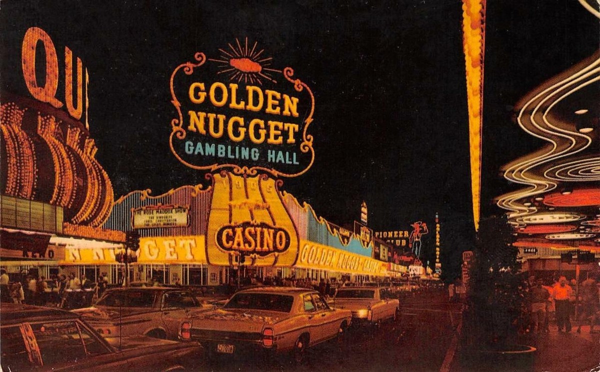 Golden Nugget Casino LAS VEGAS Fremont Street Night Scene 1972