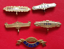 5 RAOB Buffaloes BRASS & BLUE ENAMEL STICK PINS - DATED TOPS - NO ACTUAL PINS.