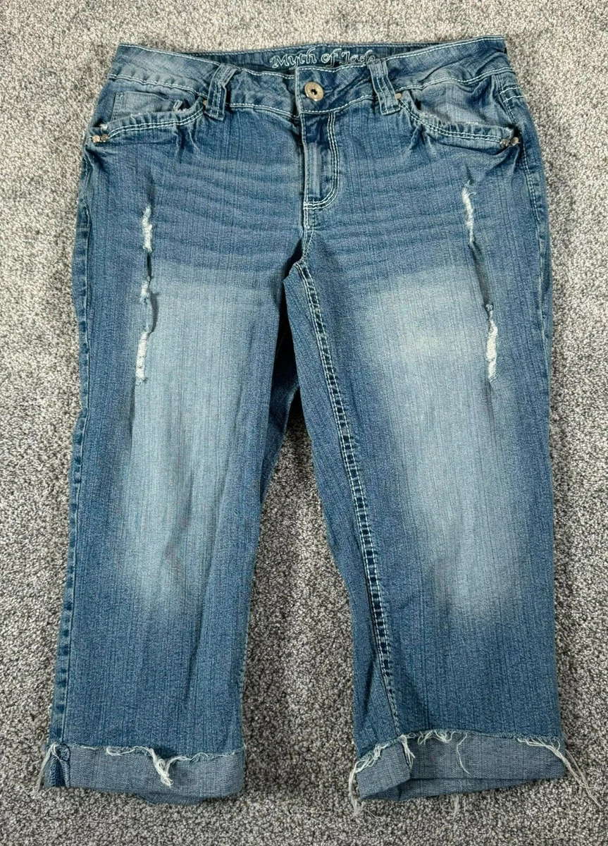 Y2K Capri Jeans Womens Size 8 Cuffed Distressed Grunge Streetwear