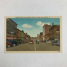 Postcard New York Auburn NY Genesee Street Buisness Downtown Linen 1940s 