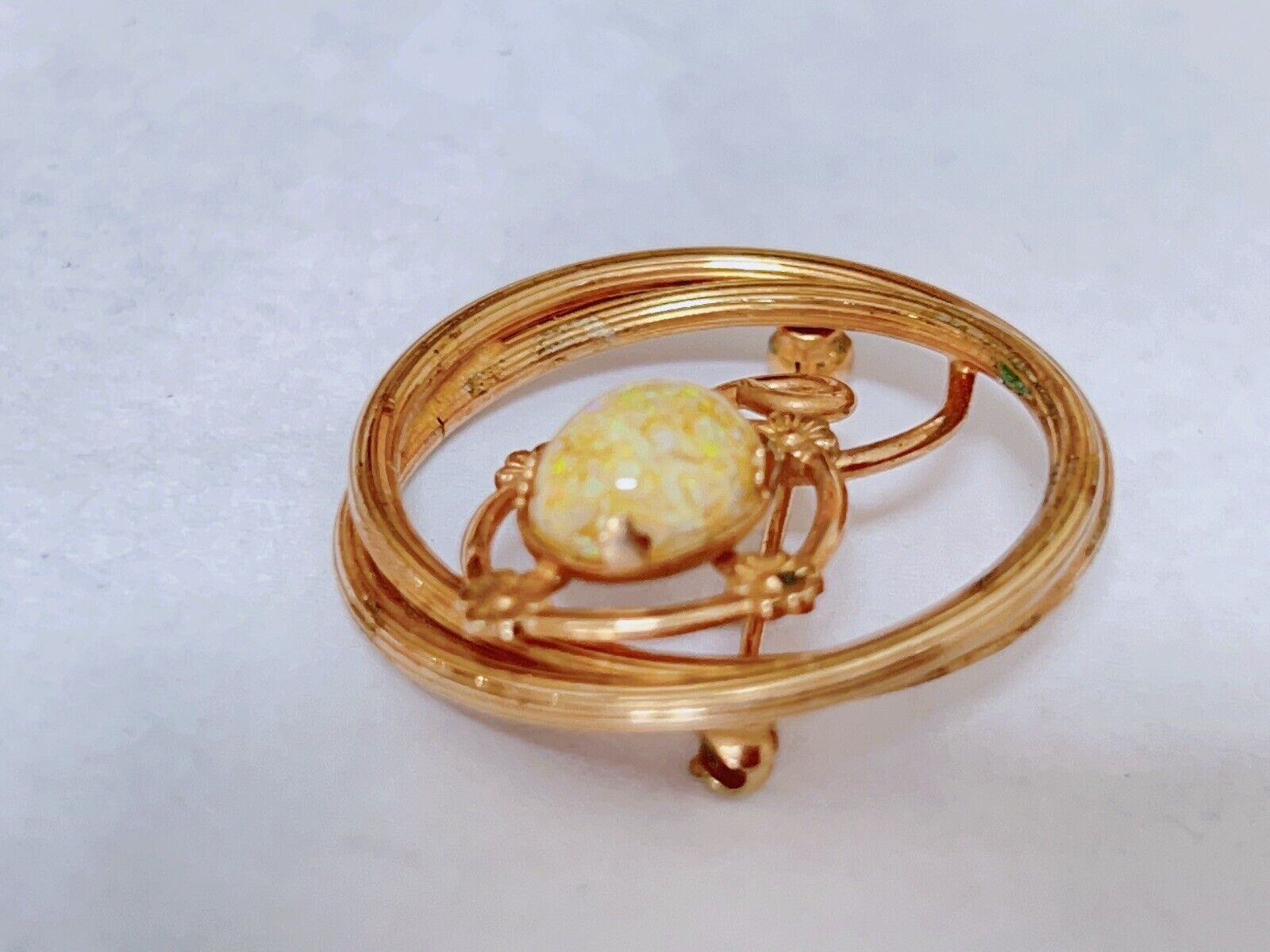 Yellow Gold Filled Fire Opal Circle Flower Brooch… - image 2