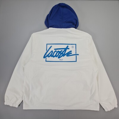 Lacoste Live Herrenjacke weiß XL Kontrast Kapuze Druckknopf vorne L!ve BH2770