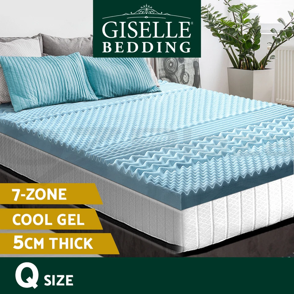 Giselle Bedding Memory Foam Topper 5cm Queen Mattress 7-Zone Cool Gel Bamboo