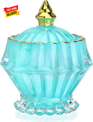 Blue Vintage Glass Jewelry Box,Crystal Candy Jar with Lid,Candy Dishes Decorativ