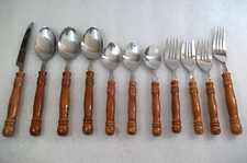 Wooden Handle Old Homestead Flatware Taiwan Vintage 1970's Cutlery 11 Pc Lot