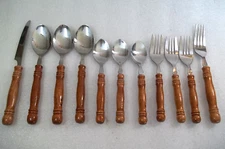 Wooden Handle Old Homestead Flatware Taiwan Vintage 1970's Cutlery 11 Pc Lot