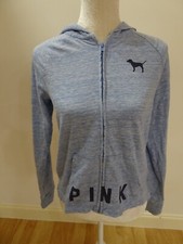 PINK Victoria Secret Hoodie Women's Size XS/XP Zip Up heather Blue EUC