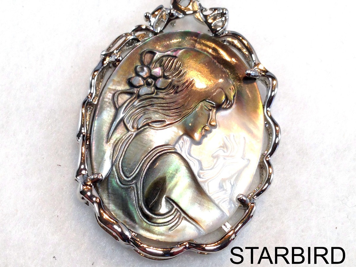 Pendentif Coquillage Arc-en-ciel En Agate Rouge Avec Dragon Sculpté - CAMEO Perle Noire