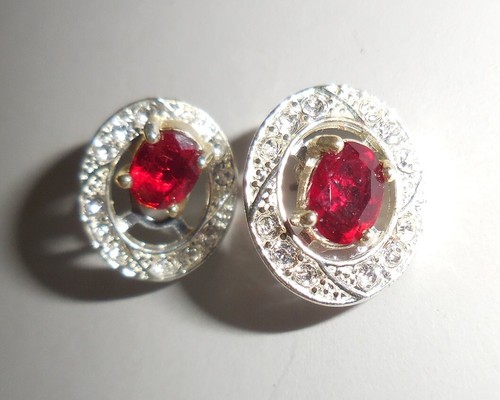 VINTAGE ART DECO EARRINGS BEAUTIFUL RUBY RED SPARKLING DESIGN NR - Picture 3 of 7