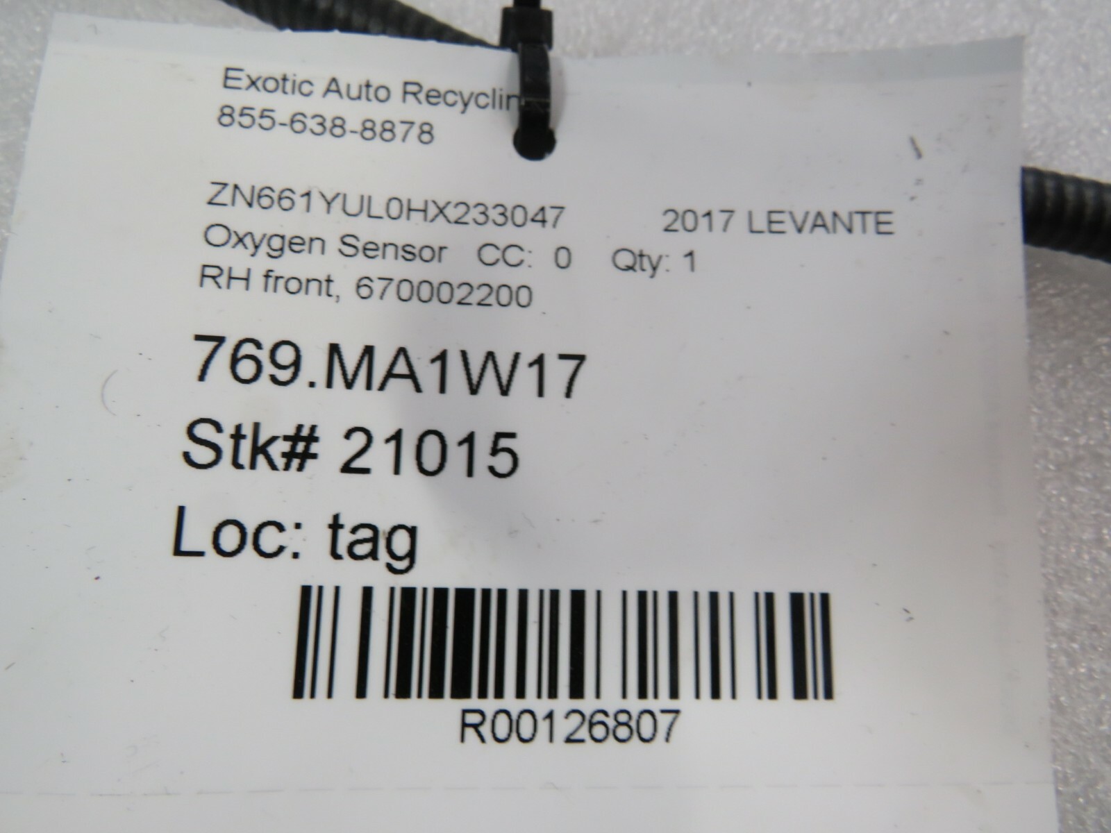 Maserati Levante, Ghibli, Quattroporte, RH, Front Oxygen Sensor, Used, 670002200