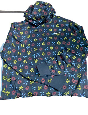 Nike Men's Pinwheel Fleece Hoodie All Over Print FJ1635-010 Black Size MEDIUM