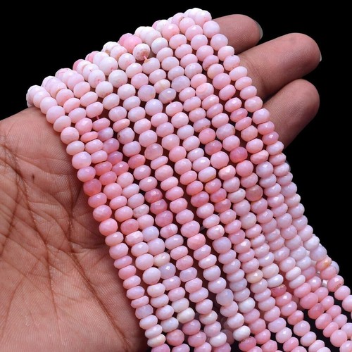 Natural Peruvian Pink Opal Faceted Roundel 4 MM Beads Strand, Pink Opal Gemstone - Picture 3 of 4