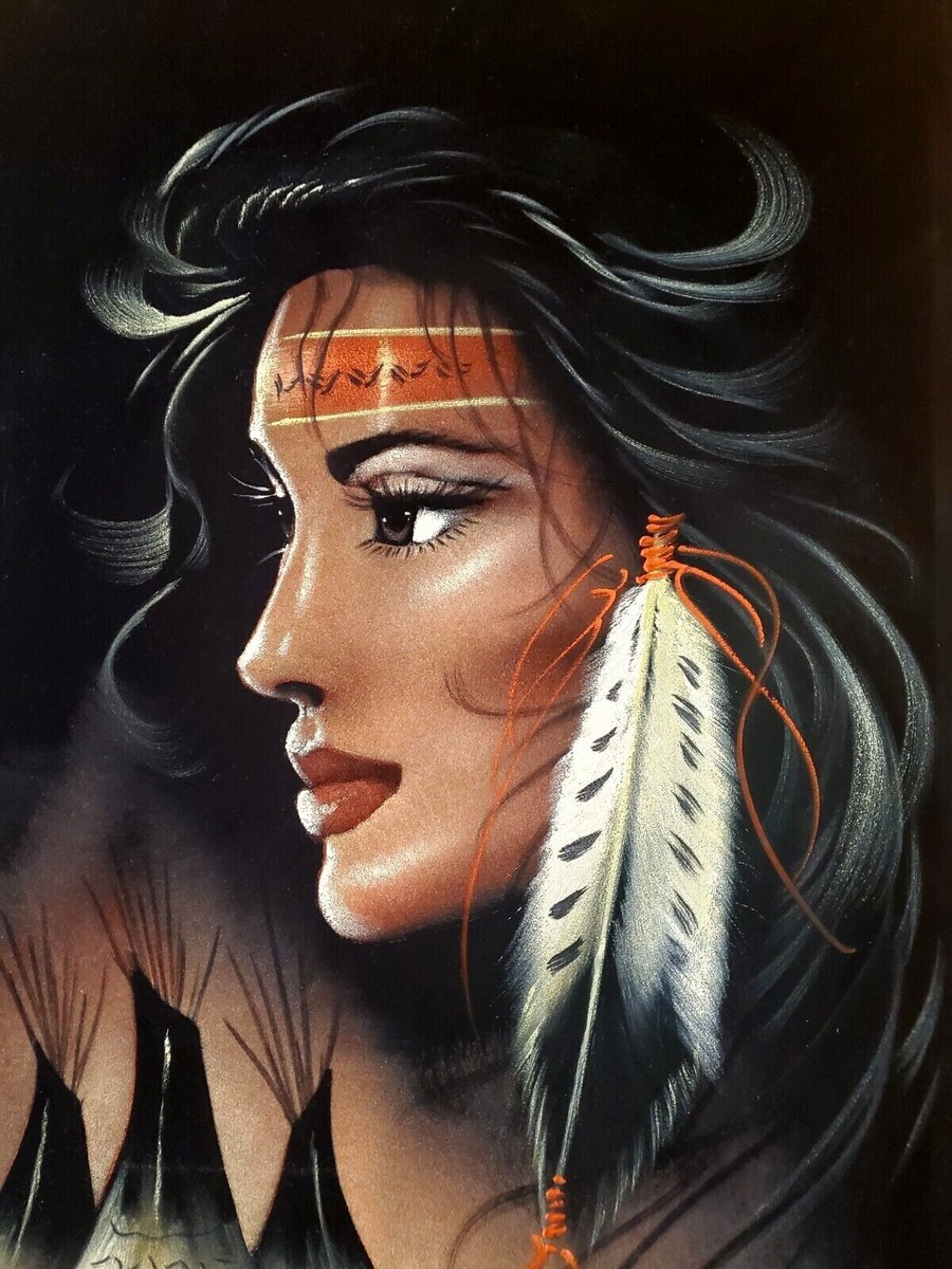 Ortiz Signed Black Velvet Oil Painting Beautiful Native Ortiz Signed Black Velvet Oil Painting Beautiful Native
