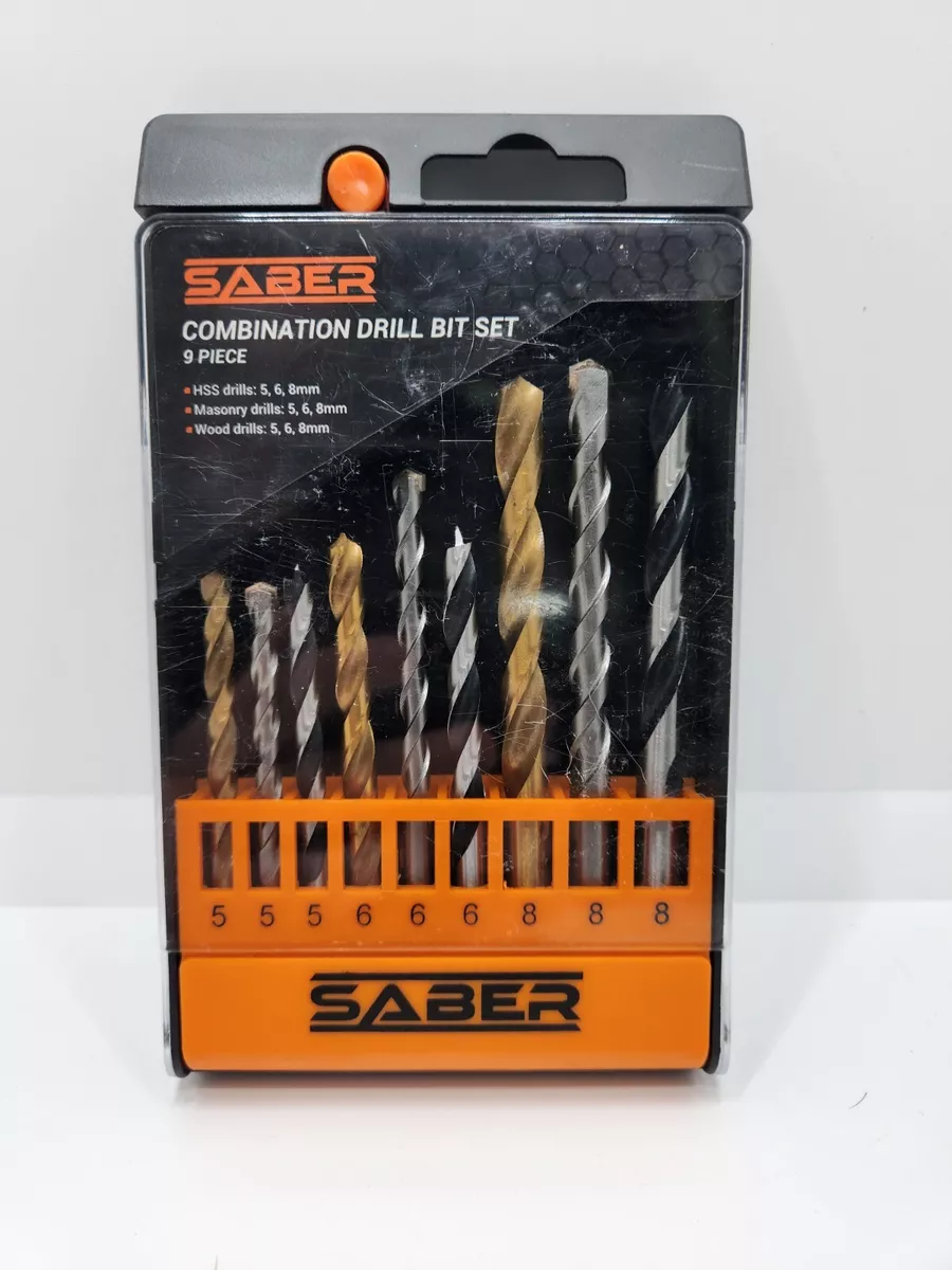 Saber Combination Drill Bit Set 9 Piece HSS Masonry Wood 5 6