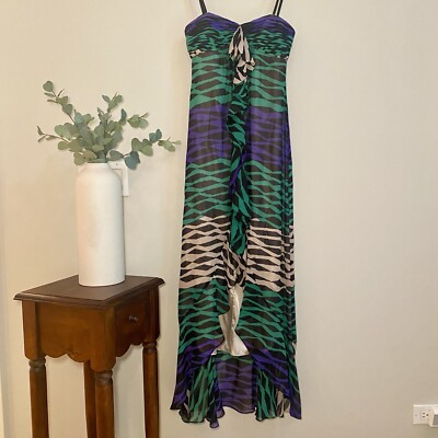 BCBGMaxAzria silk chiffon ruffle front strapless maxi dress with train size  0 | eBay