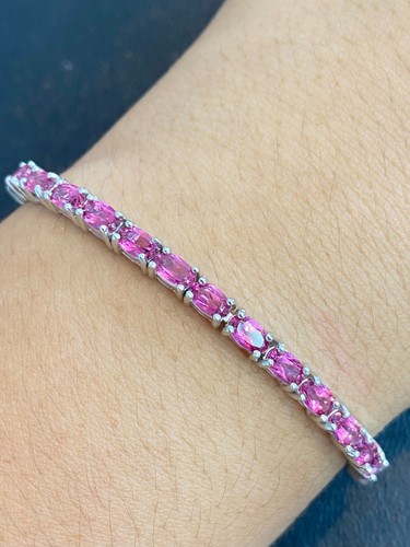 NATURAL PINK TOPAZ 5X3 STERLING SILVER 925 BRACELET - 第 1/7 張圖片