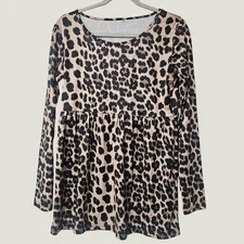 Women's Vibrant Leopard Print Babydoll Tunic Top Long Sleeve Empire Waist M