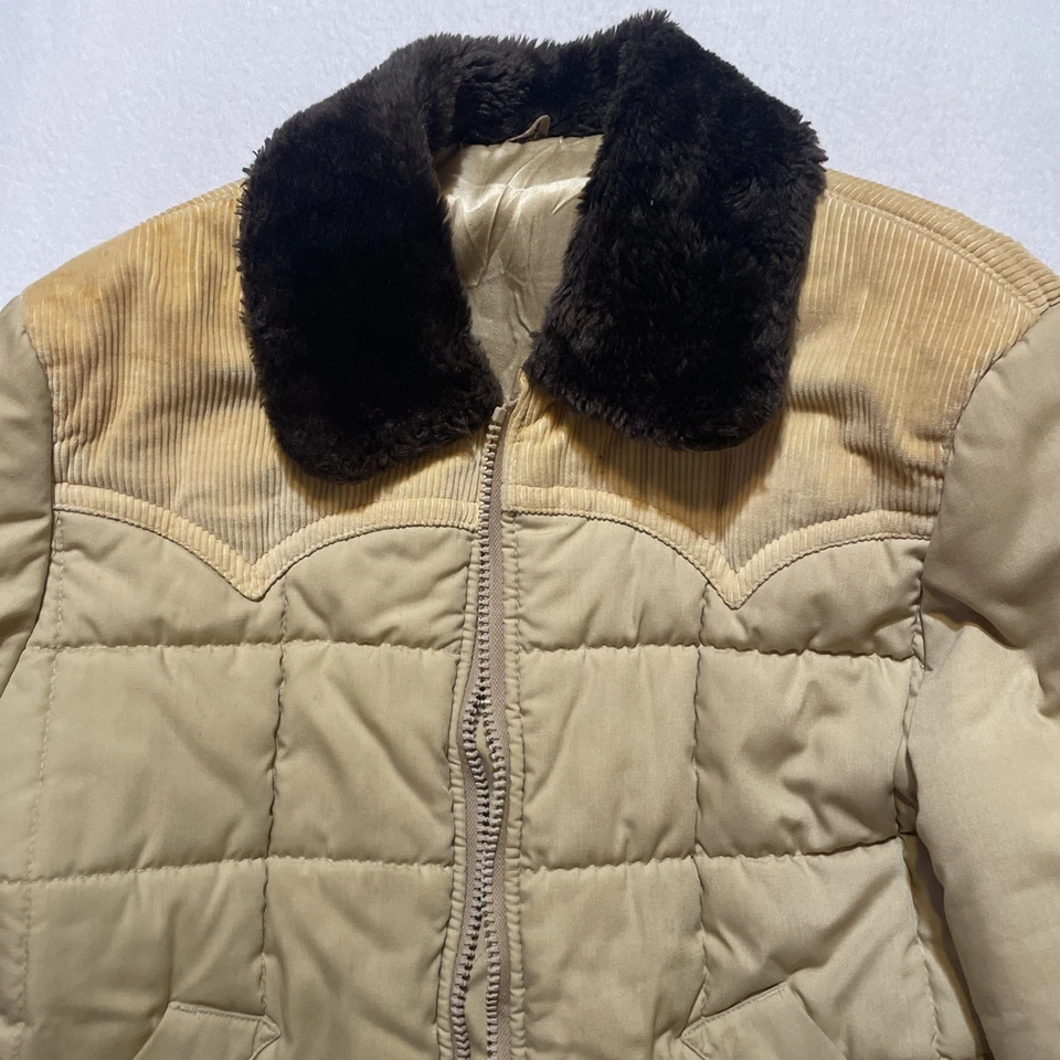 Chaqueta Western Stetson Vintage Cuello de Piel Pana Puffer Mediana 40R Años 70’s - 80’s Foto 2 de 4