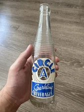 VINTAGE 1950s CIRCLE A Sparkling Beverages ACL 9oz Glass Soda Bottle Blue White