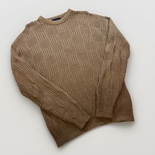 Vintage Van Heusen Sweater Mens Brown Checker Knit Made In USA 100% Cotton Sz M