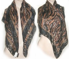 LIZ CLAIBORNE SCARF 35  Posh Black EXOTIC Sheer Print NEW w TAGS Vintage 1990s