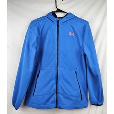 Under Armour Storm ColdGear Boys Full Zip Hooded Jacket Blue Orange YXL
