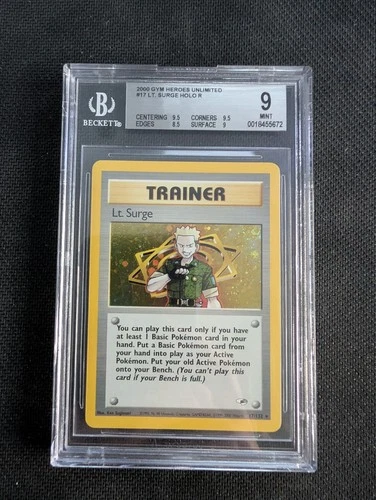 Lt Surge 17/132 Holo Gym Heroes Pokemon Card WOTC 2000 Graded BGS 9 swirl