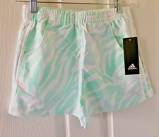 Adidas  Girls Sport Shorts  Youth L 14  Green  White Zebra Brint  NWT