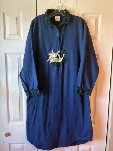 Disney Tinker Bell Navy Blue Sleep Shirt with Plaid Trim Size L - Sold As Is - Picture 2 of 8