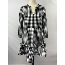 Re-imagined J Crew Tiered Dress Black White Gingham XXS Poplin Pockets Lined