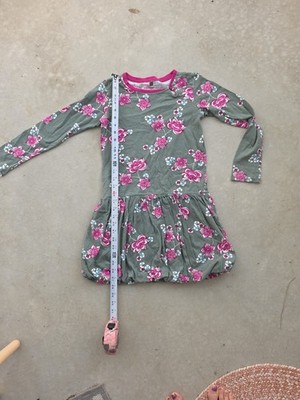Girls Tea Collection Green Floral  Drop Waist Dress GUC Size 10 Long Sleeve