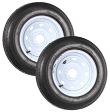 Two Trailer Tires On Rims 5.30-12 530-12 5.30 X 12 4 Lug Wheel White Spoke