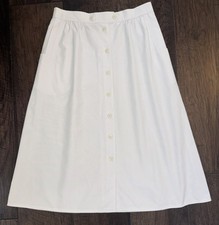 VTG White Button Down Front Pleated Poplin A-Line Midi Skirt KORET Womens Lg
