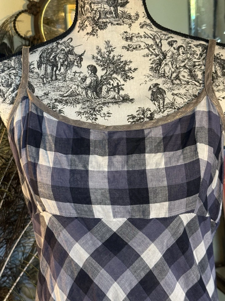 DOSA Blue Plaid Indian Hand Spun Cotton Dress Sexy Flirty Cuteness Size 3 - Image 2 of 4